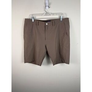 Wool & Prince Mens Brown Performance Chino Shorts 38W 9in Inseam Flat Front